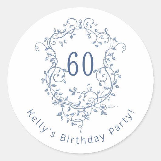 クラシック青フランスのフローラクレスト60誕生日 ラウンドシール (正面)