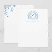 クラシック青フランスのフローラヴィンテージクレストモノグラム ノートカード (正面/裏面)