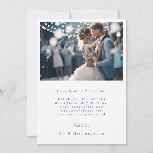 クラシック青フランスのフローラ結婚クレスト サンキューカード (裏面)