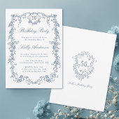 クラシック青フランスのフローラ50th誕生日パーティー 招待状