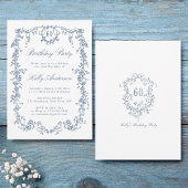 クラシック青フランスのフローラ60th誕生日パーティー 招待状