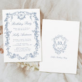 クラシック青フランスのフローラ80th誕生日パーティー 招待状