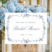 クラシック青フランスのブライダルシャワーウェルカムサイン ポスター