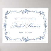 クラシック青フランスのブライダルシャワーウェルカムサイン ポスター (正面)