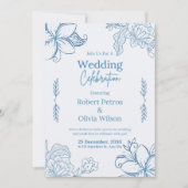 クラシック青フローラ結婚式招待状 招待状 (正面)