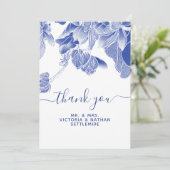 クラシック青モダン白フローラ結婚ズ サンキューカード (スタンド正面)