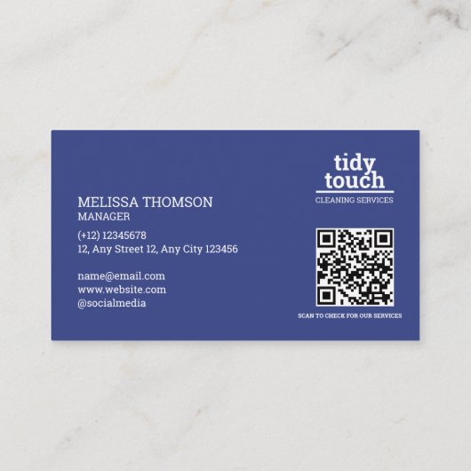 クラシック青モダン白水玉模様洗浄 名刺 (裏面)