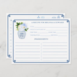 クラシック青中国の白の花瓶レシピカード 招待状