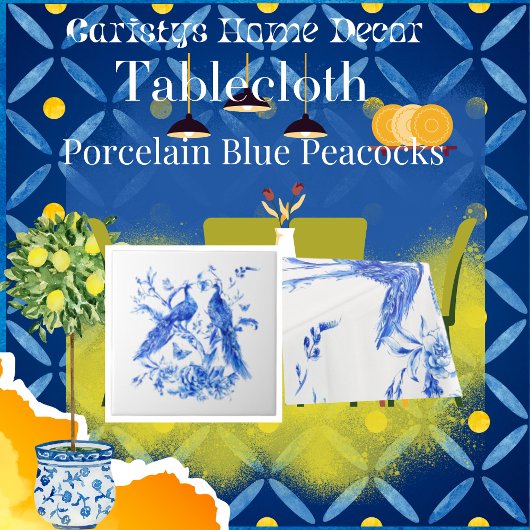 クラシック青牡丹白地 テーブルクロス