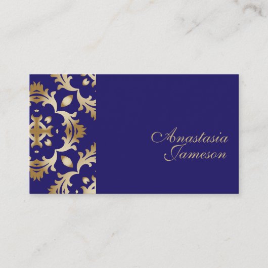 クラシック青王室の金ゴールドエレガントヴィンテージアンティーク 名刺 (正面)