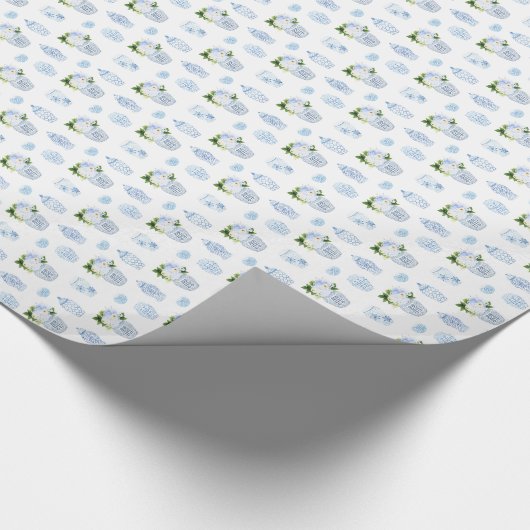 クラシック青白花模様と生姜ジャー陶器 ラッピングペーパー (角)