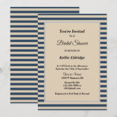 クラシック青/バニラストライプブライダルシャワー 招待状 (正面/裏面)