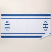 クラシック青・白モノグラストライプのム ビーチタオル (正面)