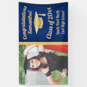 クラシック青/金ゴールドカスタム写真の卒業式 横断幕 (縦)