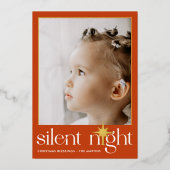 クラシック静かOrange Night Christmas Star Photo 箔シーズンカード (正面)