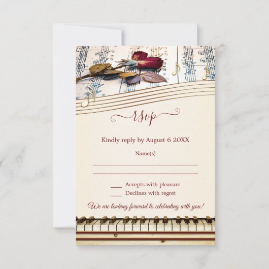 クラシック音楽をテーマにした結婚式RSVPカード 招待状 (正面)