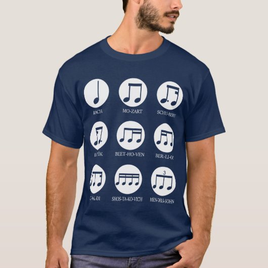 クラシック音楽 作曲家 先生 面白い 音符 Tシャツ (正面)