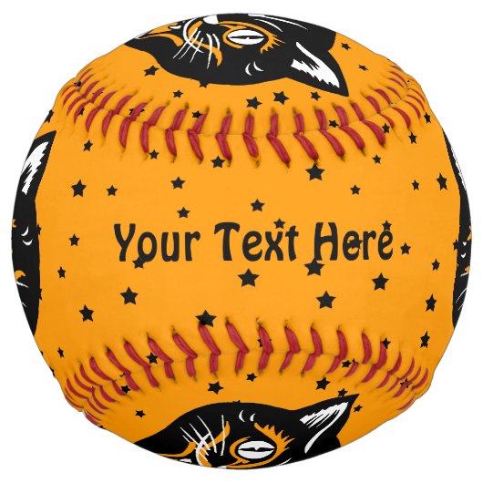 クラシック顔ハロウィーンキャットオンオレンジブラックスターズ ソフトボール (正面)