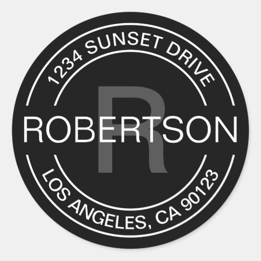 クラシック顔 |白黒&グレー差出人住所 ラウンドシール (正面)