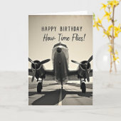 クラシック飛行機の誕生日カード カード (黄色い花)
