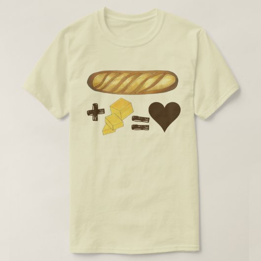クラシック食べ物ペアリングパン+バター=愛ハート Tシャツ (デザイン正面)