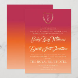 クラシック鮮やか夏結婚のブルゴーニュ 招待状