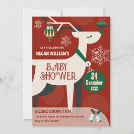 クラシック鹿のクリスマスデコのベビーシャワー 招待状