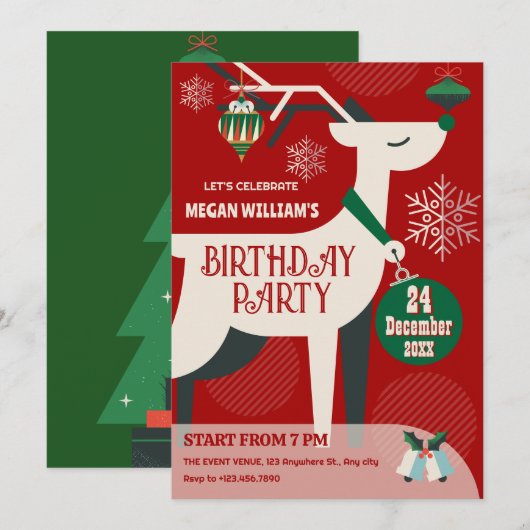 クラシック鹿のクリスマス 招待状 (正面/裏面)