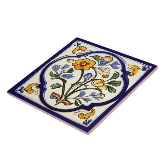 クラシック黄伝統的花青フローラ タイル (側面)