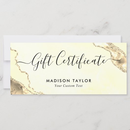 クラシック黄色の金ゴールド瑪瑙の証明書ギフトカード (正面)