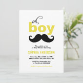クラシック黄色It's a Boy Mustache Baby Shower 招待状 (スタンド正面)