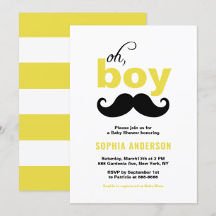 クラシック黄色It's a Boy Mustache Baby Shower 招待状