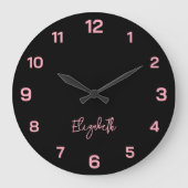 クラシック黒とエレガントベビーのピンクの名前 ラージ壁時計 (正面)