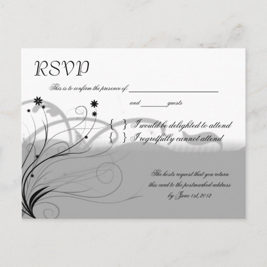 クラシック黒とグレーのRSVP インビテーションポストカード (正面)