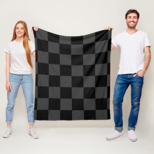 クラシック黒とモダンスモーキーの黒チェッカーボード フリースブランケット