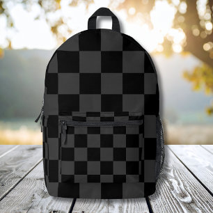 クラシック黒とモダンスモーキーの黒チェッカーボード プリントバックパック