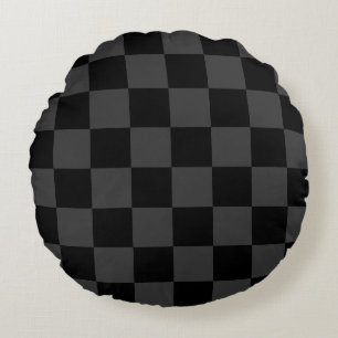 クラシック黒とモダンスモーキーの黒チェッカーボード ラウンドクッション
