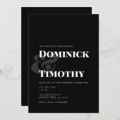 クラシック黒と白のはっきりしたタイポグラフィ結婚 招待状 (正面/裏面)