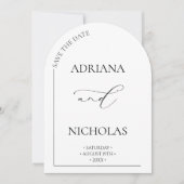 クラシック黒と白のアーチ日付カードを保存 招待状 (正面)