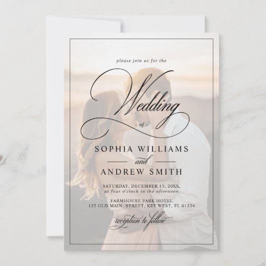 クラシック黒と白のオーバーレイフォト結婚ズ 招待状 (正面)