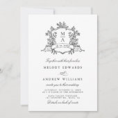 クラシック黒と白のクレスト結婚すべて1つ 招待状 (正面)