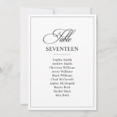 クラシック黒と白の結婚テーブル番号 招待状 (正面)