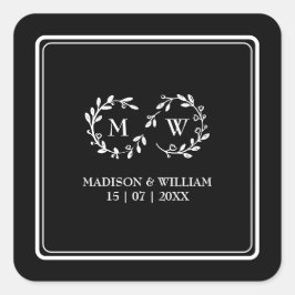 クラシック黒と白モダン結婚の スクエアシール