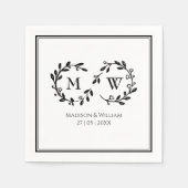 クラシック黒と白モダン結婚の スタンダードカクテルナプキン (正面)