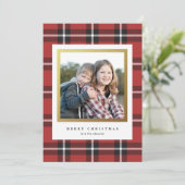 クラシック黒と赤の休日の格子模様の写真カード シーズンカード (スタンド正面)