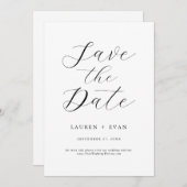 クラシック黒エレガントと白の日付を保存 招待状 (正面/裏面)