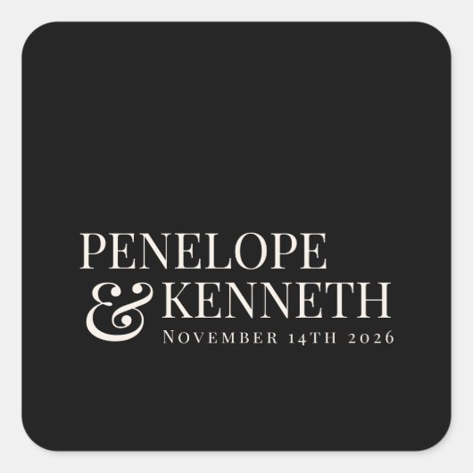 クラシック黒エレガントアイボリーカスタム結婚式の名前 スクエアシール (正面)