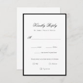 クラシック黒エレガント白ウェディングRSVPカード 出欠カード (正面/裏面)