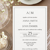 クラシック黒エレガント白ミニマリストモノグラム 招待状