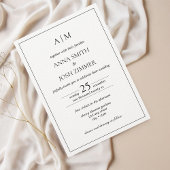 クラシック黒エレガント白ミニマリストモノグラム 招待状